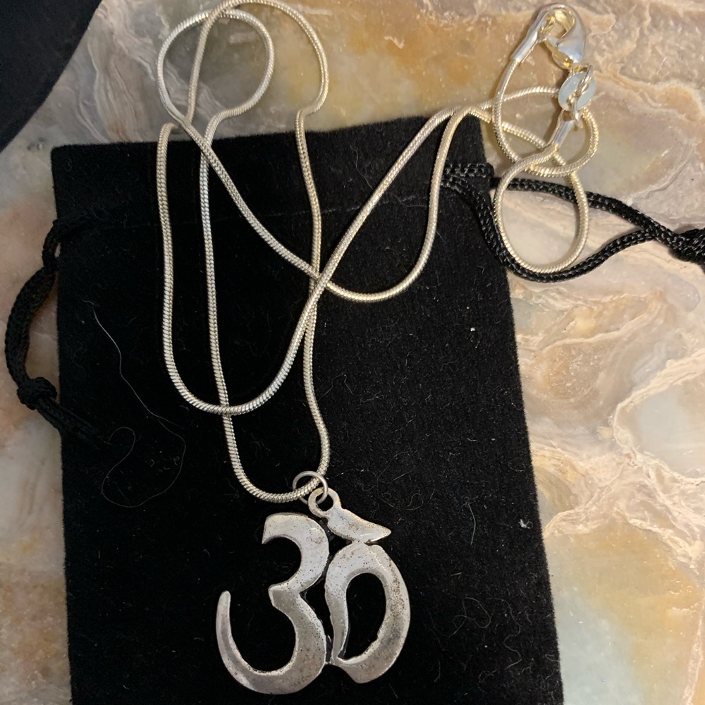 New .925 Genuine Silver OM Symbol Necklace